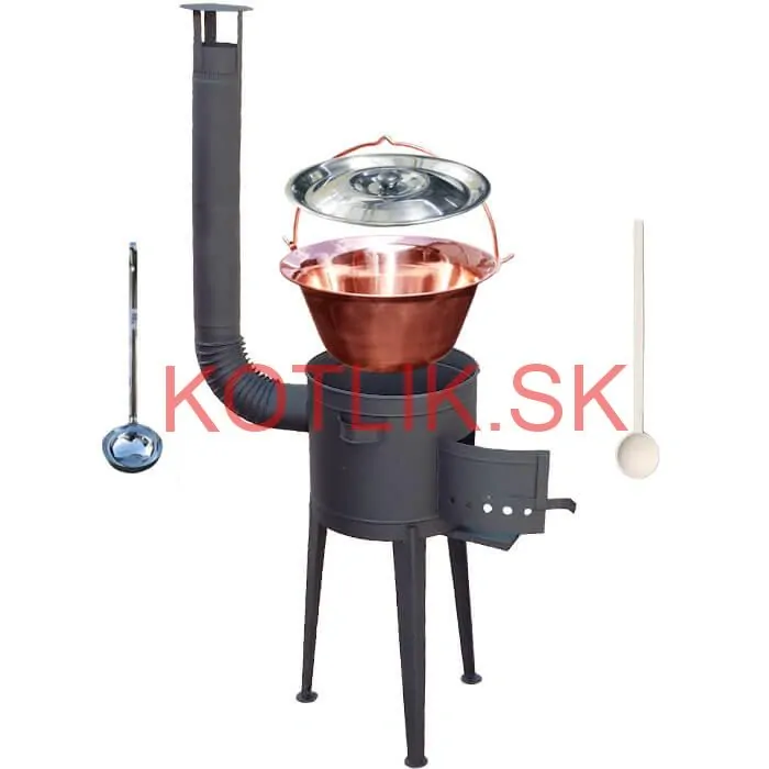 Medený kotlík 20 L (1,2 mm) + vysoká žiaruvzdorná kotlina (1,5 mm) HODO 42 cm PLUS 600 + vareška + naberačka