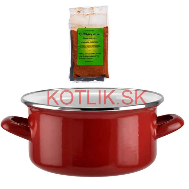 Smaltovaný kastról s pokrievkou 2 L červený + pikantná zmes korenia 50 g Kotlíkový guláš