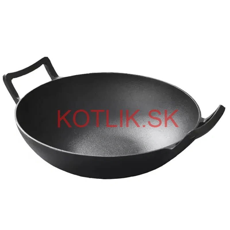 Liatinový čínsky wok 36,5 cm s drevenou pokrievkou