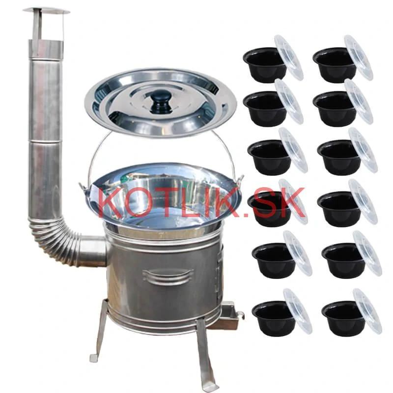 Nerezový kotlík 22 L (0,8 mm) INOX + Nerezová kotlina 42 INOX + misky 12 ks