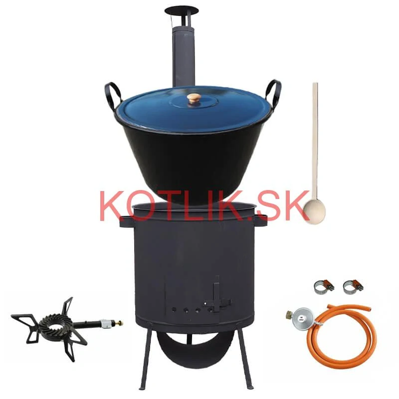 Smaltovaný kotol 70 L na zabíjačku + žiaruvzdorná kotlina 53 PLUS 600 4 MM + horák 7,5 kW + vareška