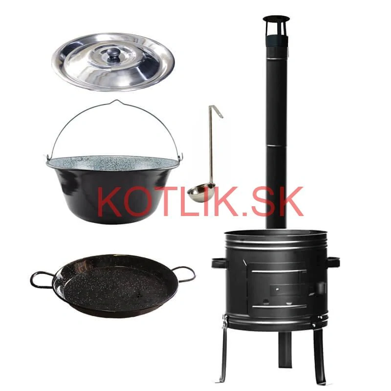 Smaltovaný kotlík 25 L + kovová kotlina + smaltovaná panvica 46 cm Paella