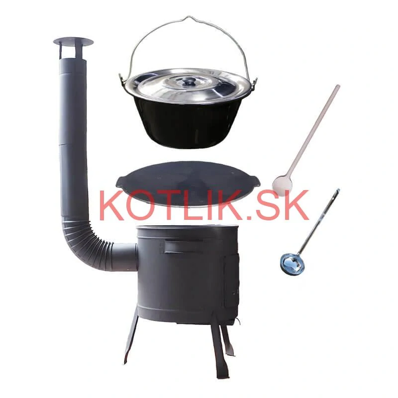 Smaltovaný kotlík 22 L + liatinová panvica 45 cm + nízka žiaruvzdorná kotlina 42 cm PLUS 600