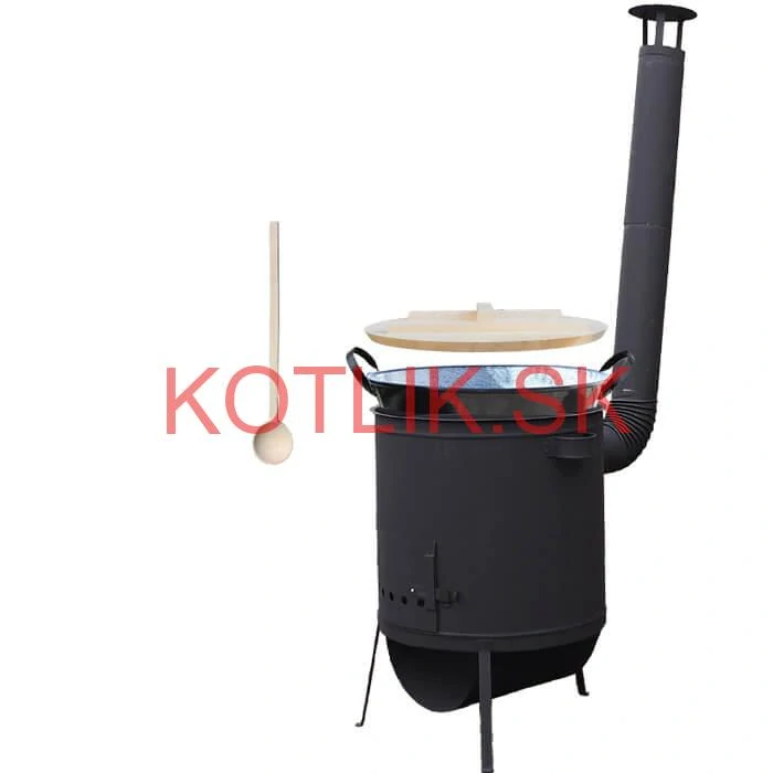 Zabíjačkový smaltovaný kotol 100 L, žiaruvzdorná kotlina 42 PLUS 600 4 MM, drevená pokrievka + vareška