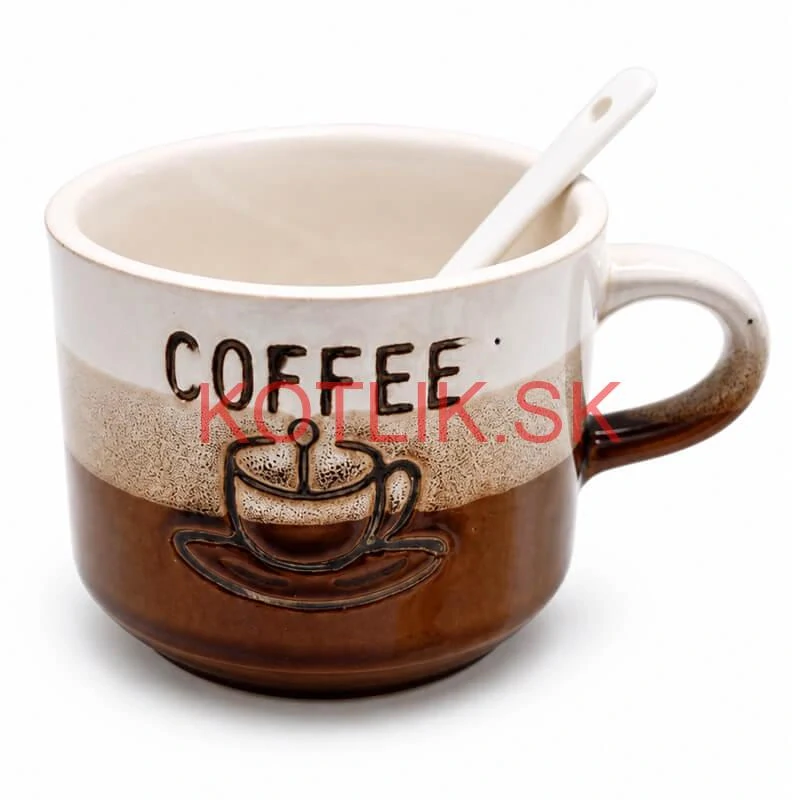 Keramický pohár na kávu 150 ml COFFEE s lyžičkou 1 ks