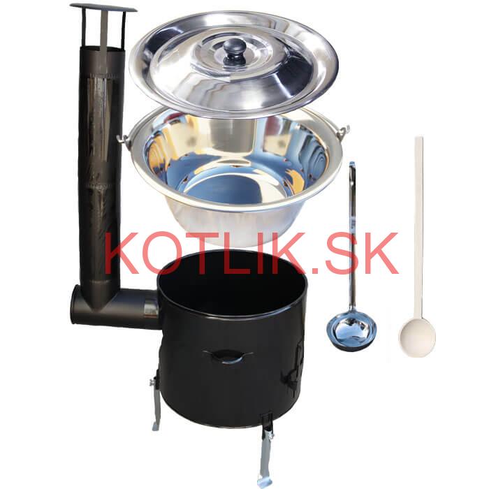 Antikorový kotlík 10 L (0,8 mm) + smaltovaná kotlina 31 cm + vareška a naberačka Easy party