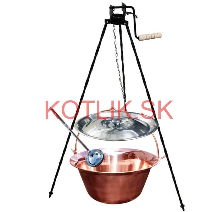 Medený kotlík 10 L (1,2 mm) + pokrievka + stojan s kladkou VAR