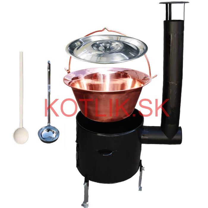 Medený kotlik 14 L (1,2 mm) + smaltovaná kotlina 36 cm + vareška a naberačka Easy party