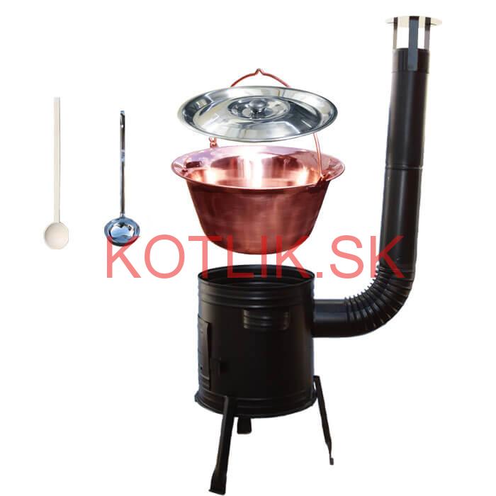 Medený kotlík 14 L (1,2 mm) + kovová kotlina 36 CLASSIC (KOV) + vareška a naberačka PARTY