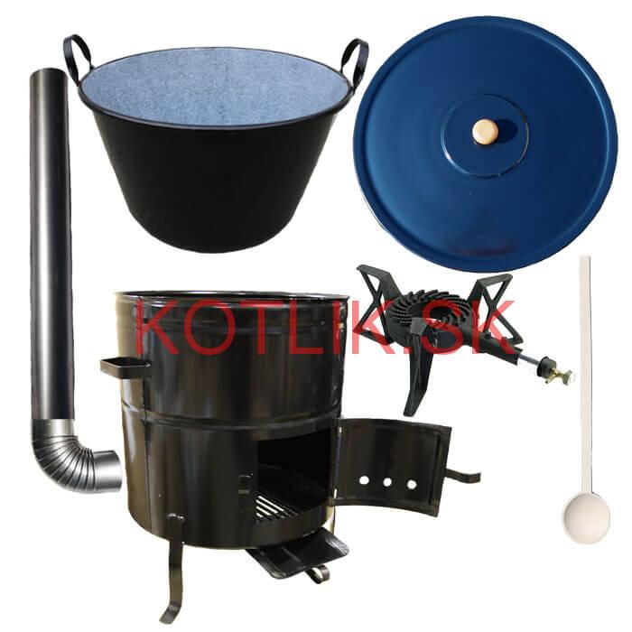Zabíjačkový smaltovaný kotol 50 L + kovová kotlina 50 cm + horák 7 kW + dymovod