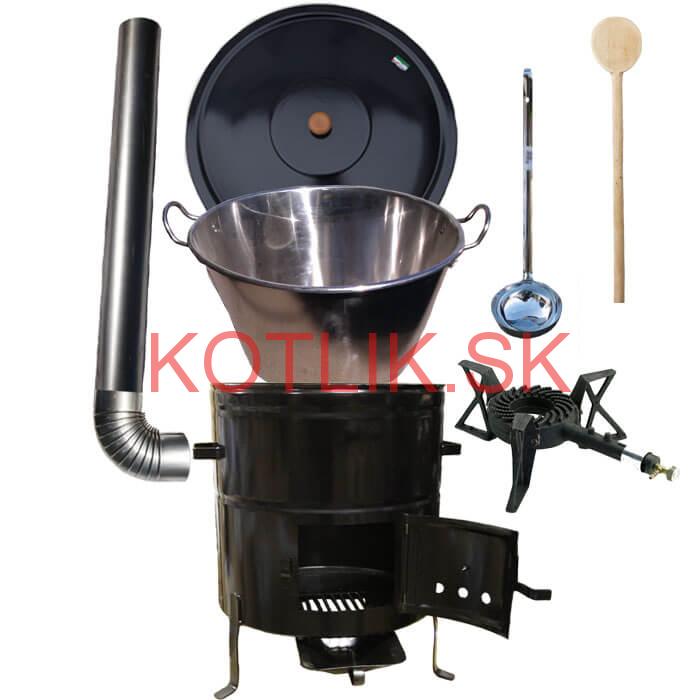 Zabíjačkový nerezový kotol 50 L, kovová kotlina 50 cm, smaltovaná pokrievka, horák 7 kW + dymovod zdarma