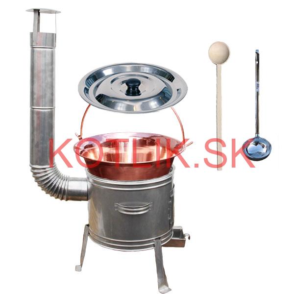 Medený kotlík 30 L (1,2 mm) + nerezová kotlina 45 cm + vareška a naberačka TOPLUX