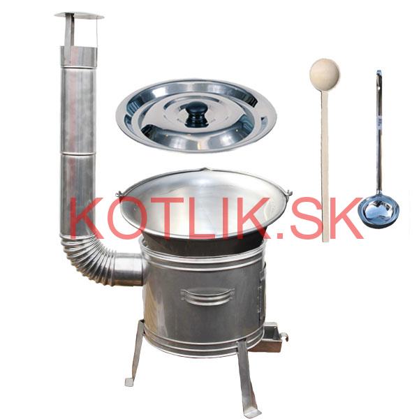 Nerezový kotlík 10 L (1,5 mm) + nerezová kotlina 31 cm + vareška a naberačka TOPLUX