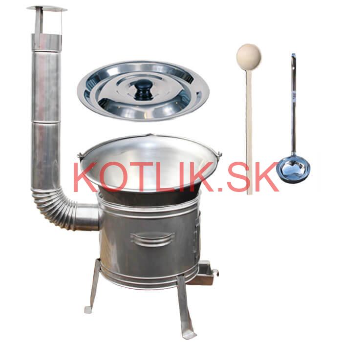 Nerezový kotlík 20 L (1,5 mm) + nerezová kotlina 42 cm + vareška a naberačka TOPLUX