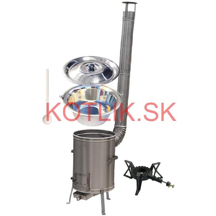 Antikorový kotlík 20 L (1,2 mm) + nerezová kotlina 42 cm + liatinový horák 7 kW, vareška LUX