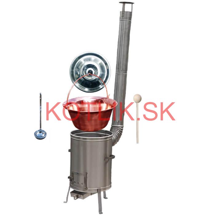 Medený kotlík 20 L (1,2 mm) + nerezová kotlina 42 cm + vareška a naberačka LUX