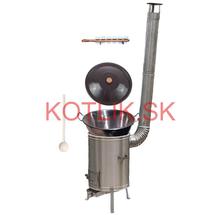 Zabíjačkový nerezový kotol 60 L + nerezová kotlina 53 cm + štamperlíky