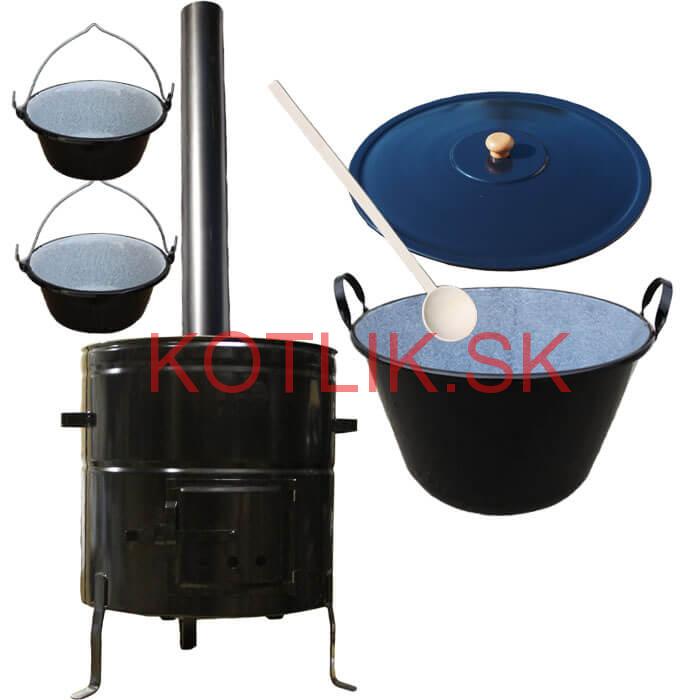 Zabíjačkový smaltovaný kotol 50 L + kovová kotlina 50 cm + 2 servírovacie kotlíky