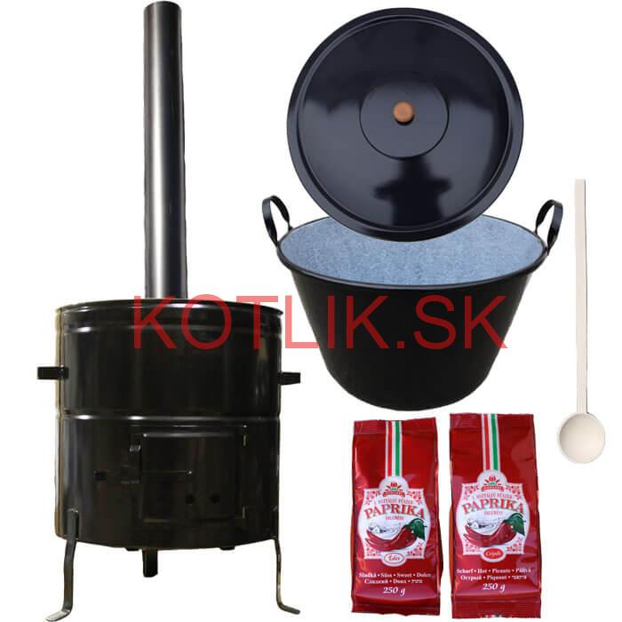 Smaltovaný kotlík na guláš 60 L (1,2 mm) s uškami + kovová kotlina 53 cm a maďarská paprika MAX PARTY