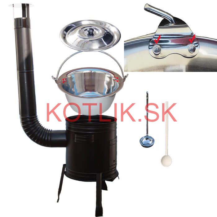 Nerezový kotlík 30 L (0,8 mm zosilnený s nitmi) + kovová kotlina 45 cm