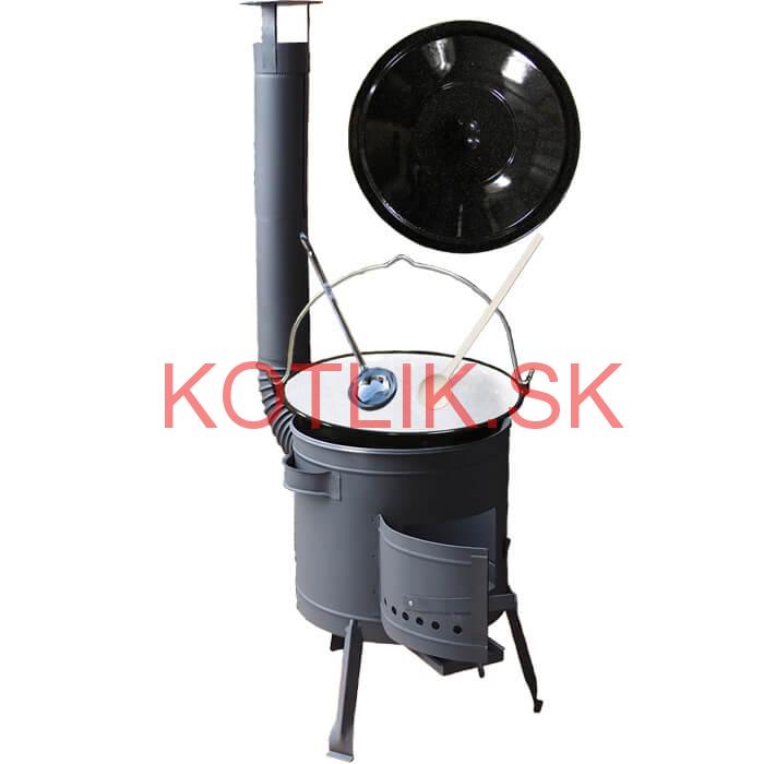 Smaltovaný kotlík 13 L + nízka žiaruvzdorná kotlina 36 cm PLUS 600 + vareška a naberačka