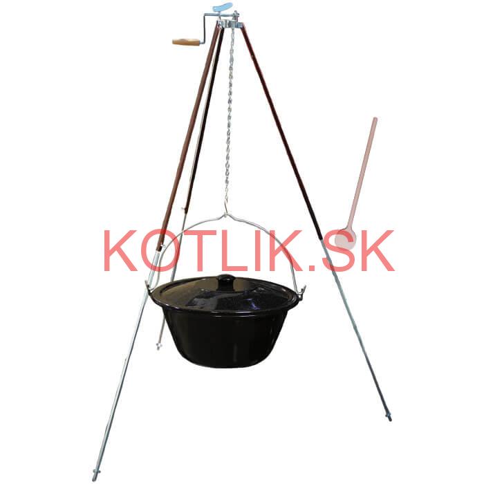 Smaltovaný kotlík 25 L + teleskopická trojnožka s poistnou kladkou + pokrievka