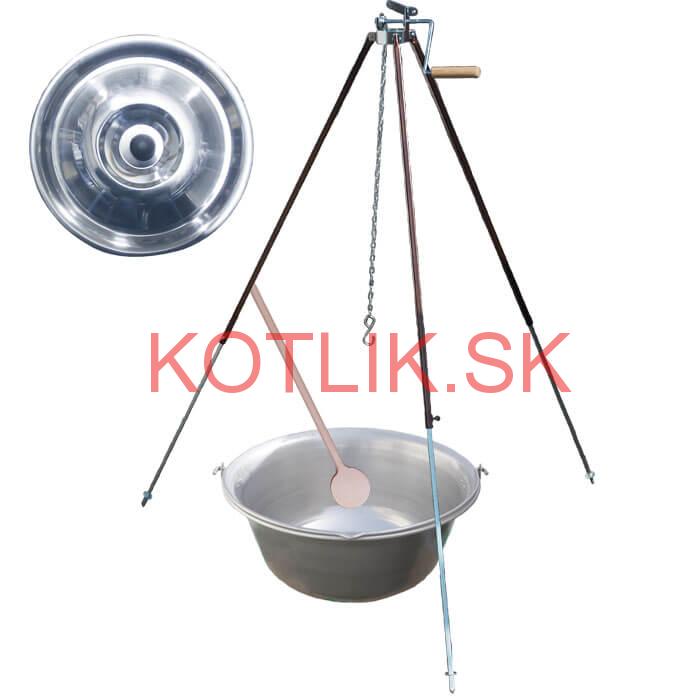 Nerezový kotlík 30 L (1,5 mm) + teleskopická trojnožka s poistnou kladkou + pokrievka