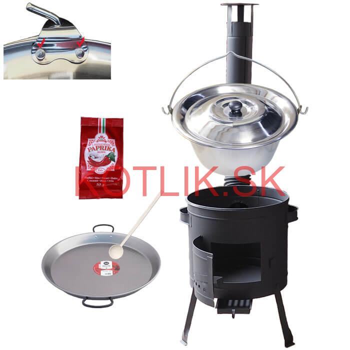 Zosilnený nerezový kotlík 15 L (0,8 mm) + Paella oceľová panvica + nízka žiaruvzdorná kotlina 36 cm PLUS 600