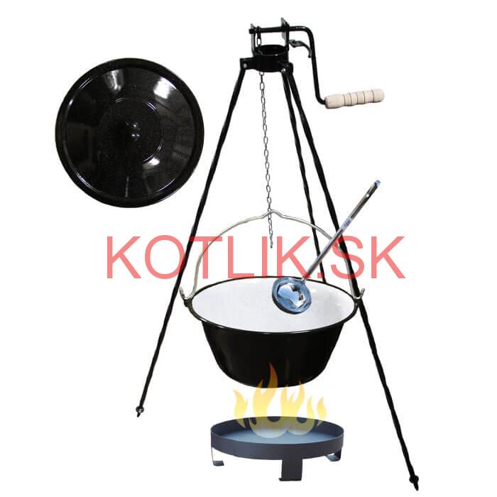 Smaltovaný kotlík 20 L (1,2 mm) + Ohnisko + stojan s kladkou VAR