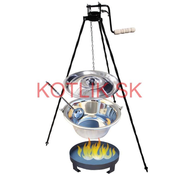 Antikorový kotlík 14 L (0,8 mm) + Ohnisko + stojan s kladkou VAR