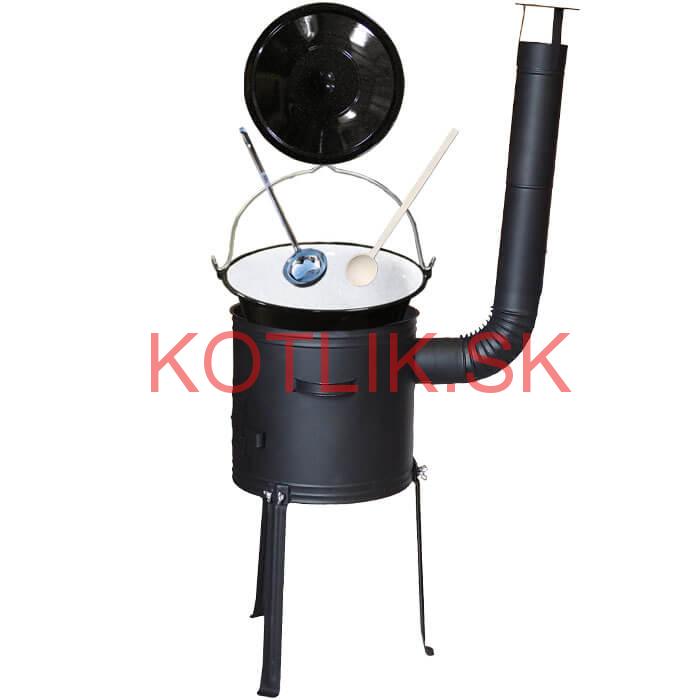 Smaltovaný kotlík 20 L (1,2 mm) + kovová kotlina s vysokými nožičkami 42 cm + vareška a naberačka