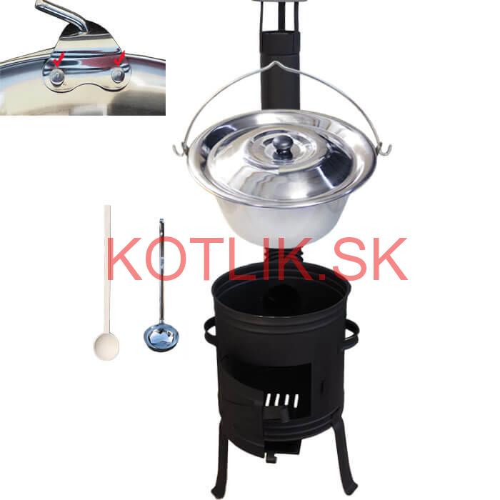 Antikorový kotlík 10 L (0,8 mm) s nitmi + nízka žiaruvzdorná kotlina 33 cm PLUS 700 + vareška a naberačka