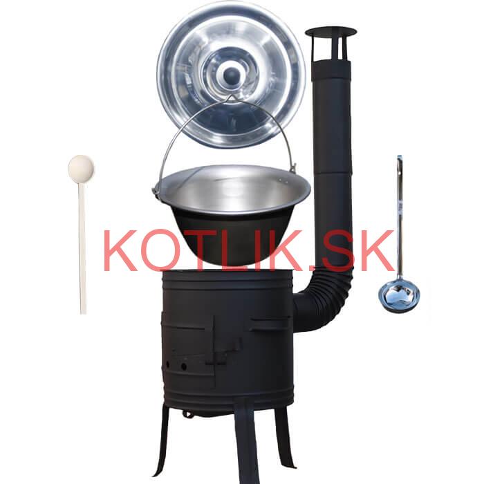 Nerezový kotlík 10 L (1,5 mm) + nízka žiaruvzdorná kotlina 33 cm PLUS 700 + vareška a naberačka