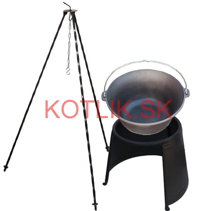 Liatinový kotlík 7,2 L + chránič plameňa 32 cm + trojnožka 1,2 m