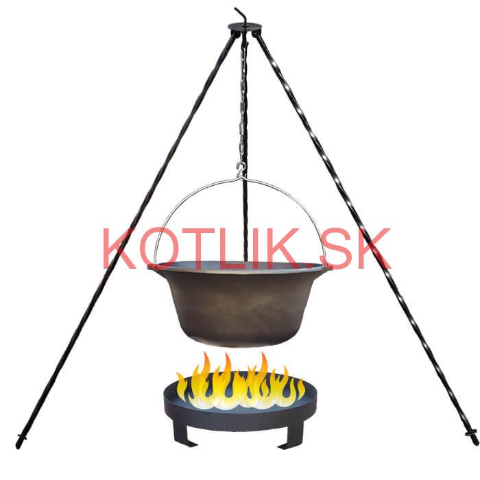 Liatinový kotlík 7,2 L + trojnožka 1 m + ohnisko 36 cm