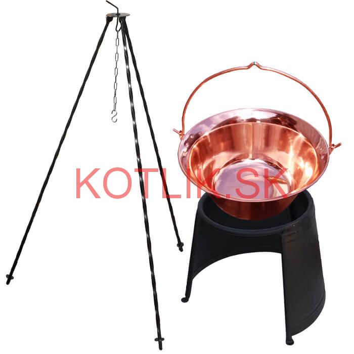 Medený kotlík 10 L (1,2 mm) + chránič plameňa 37 cm + trojnožka 1,2 m