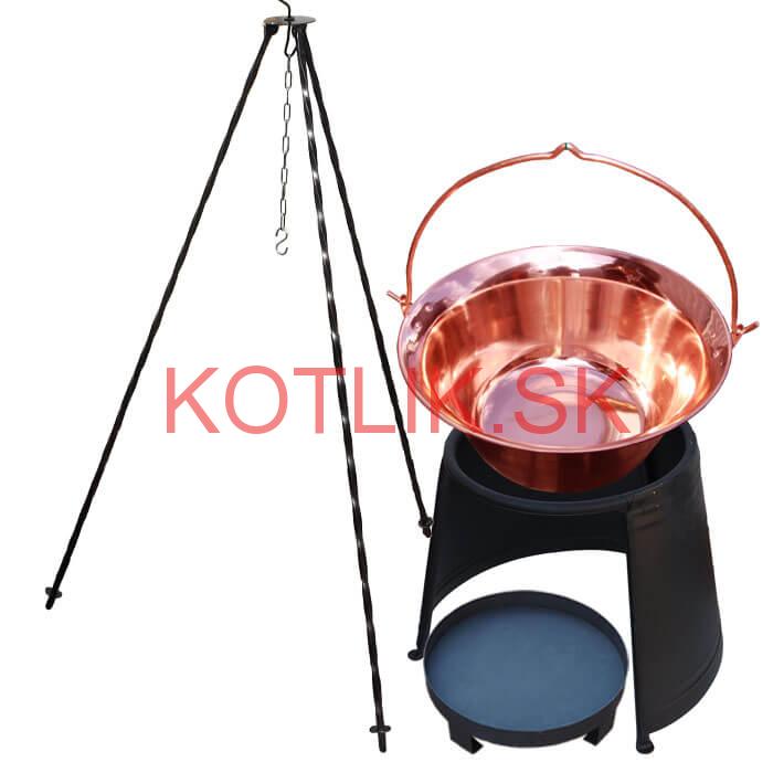 Medený kotlík 20 L (1,2 mm) + chránič plameňa 43 cm + ohnisko 36 cm + trojnožka 1,2 m