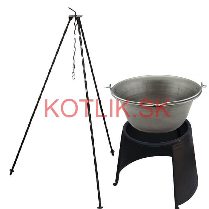 Železný kotlík 14 L (0,75 mm) + chránič plameňa 37 cm + trojnožka 1,2 m
