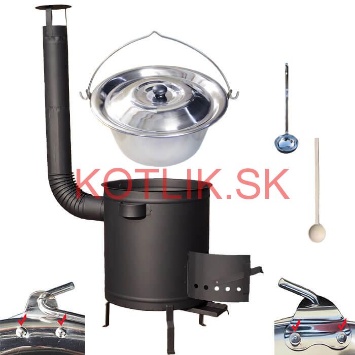 Nerezový kotlík 15 L (0,8 mm) zosilnený s nitmi + hrubostenná (1,5 mm) žiaruvzdorná kotlina 36 PLUS 600