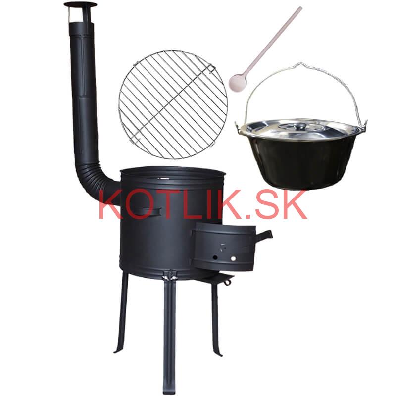 Smaltovaný kotlík 16 L + rošt na grilovanie 40 cm + kotlina s vysokými nožičkami 39 cm žiaruvzdorná farba PLUS 700 