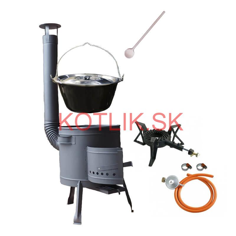 Smaltovaný kotlík (1,2 mm) 25 L + liatinový horák 5,5 kW + nízka kotlina 42 PLUS 600 + nerezová pokrievka INOX