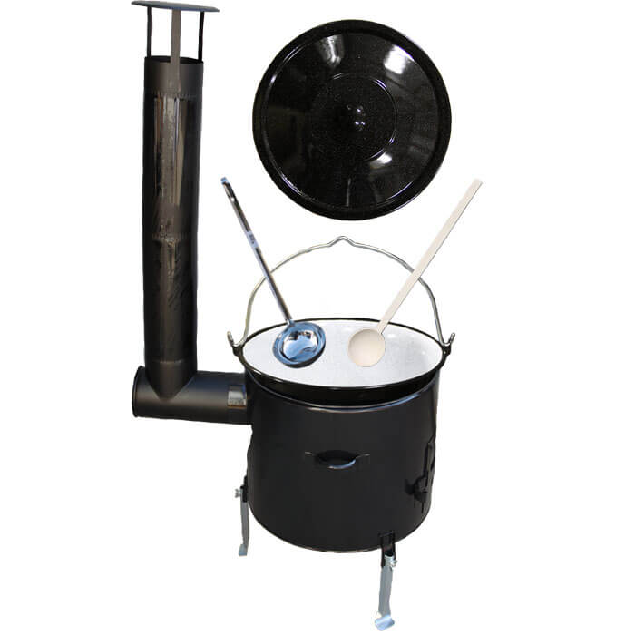 Smaltovaný kotlík 30 L (1,2 mm) + smaltovaná kotlina 45 cm + vareška a naberačka Easy party