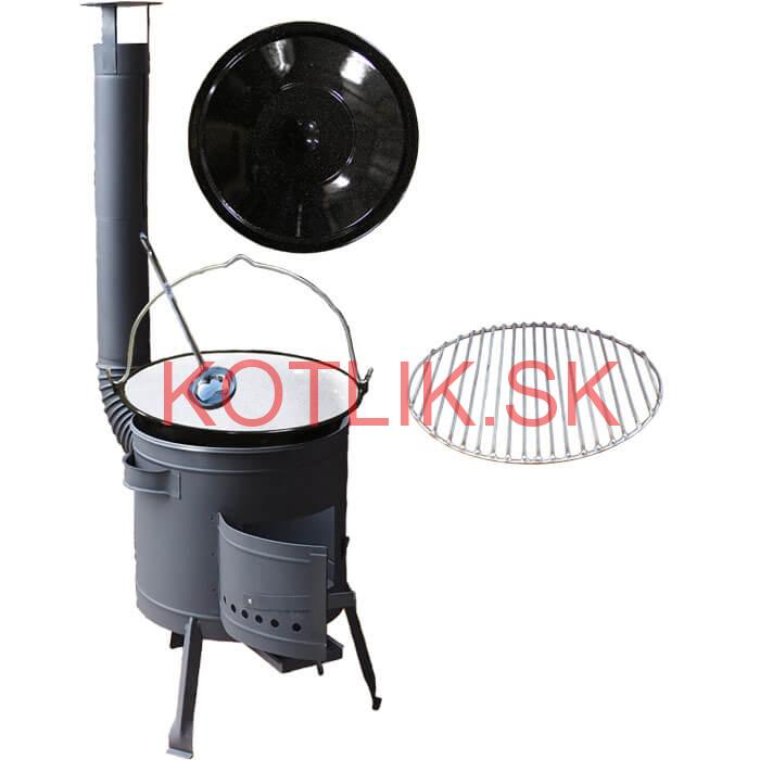 Smaltovaný kotlík 20 L + Nerezový rošt 45 cm + nízka žiaruvzdorná kotlina 42 cm PLUS 600