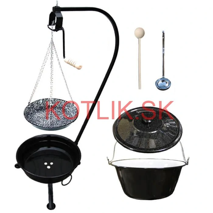 Smaltovaný kotlík 25 L (1,2 mm) + smaltovaná panvica + prenosné ohnisko