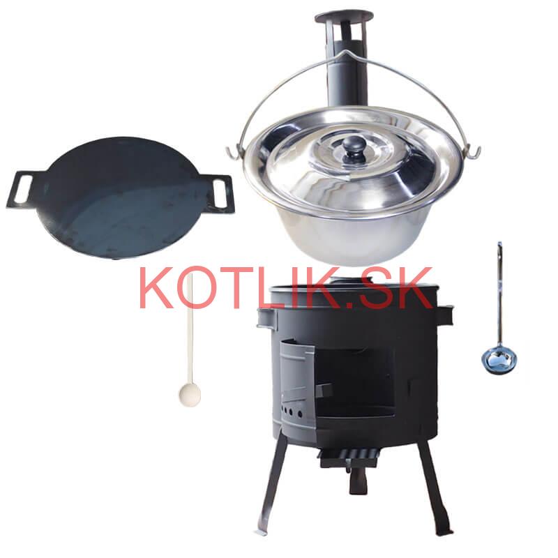 Nerezový kotlík 20 L (1,2 mm) INOX + železná panvica 44 cm UNI + kotlina 42 cm PLUS 600