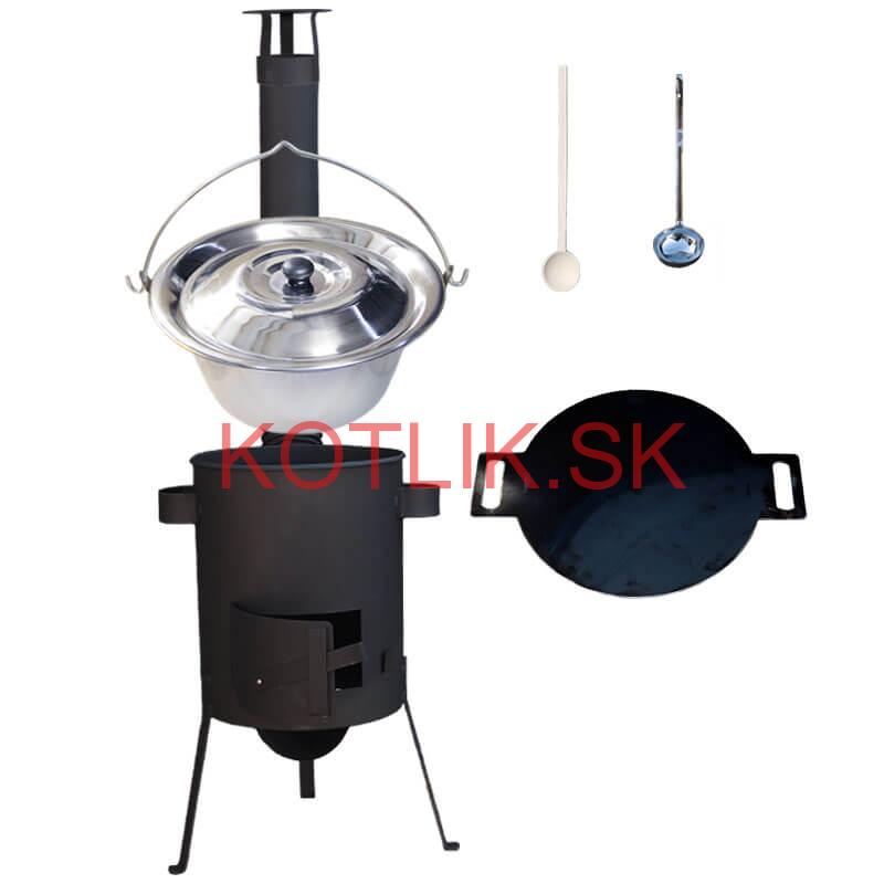 Nerezový kotlík 22 L (0,8 mm) INOX + železná panvica 44 cm UNI + kotlina 42 cm PLUS 600 4 MM
