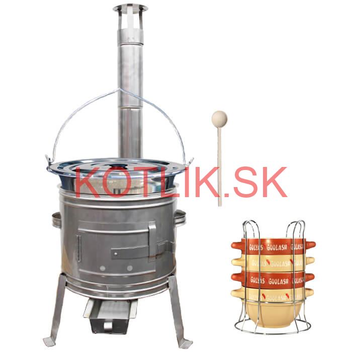 Nerezový kotlík 22 L (0,8 mm) INOX + misky na guláš 4 ks + nerezová kotlina 42 cm TOPLUX