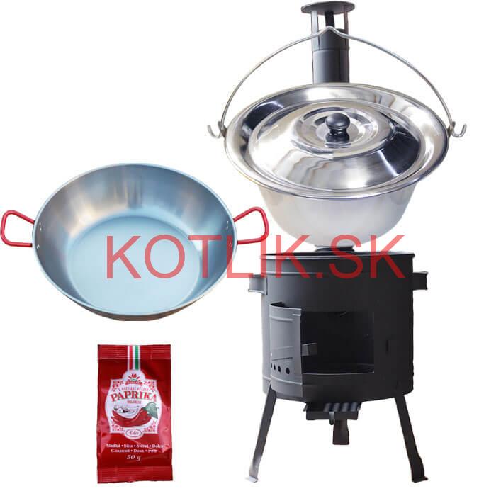Nerezový kotlík 22 L (0,8 mm) INOX + Panvica PAELLA (WOK) 45 cm + sladká paprika 50 g + nízka kotlina 42 PLUS 600