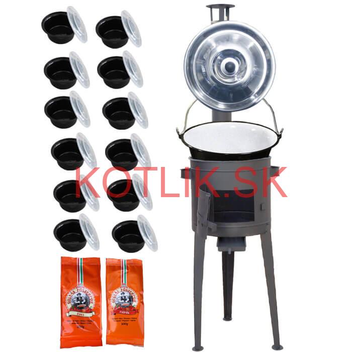 Smaltovaný kotlík 22 L (1,2 mm) + vysoká žiaruvzdorná  kotlina 42 cm PLUS 600 + misky 12 ks + 2 x korenie na guláš 100 g