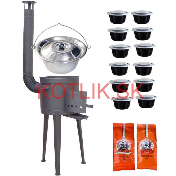 Nerezový kotlík 22 L (0,8 mm) INOX + vysoká žiaruvzdorná  kotlina 42 cm PLUS 600 + misky 12 ks + 2 x korenie na guláš 100 g